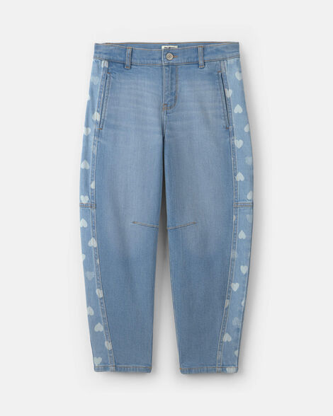 Girls Heart Valentine's Day Barrel Jeans - Light Wash