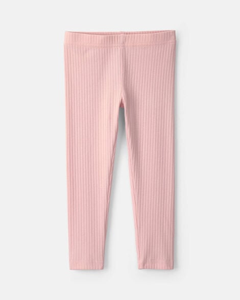 toddler girl cotton pull-on stretch rib leggings - pink