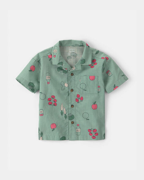 toddler boy veggie fruit short-sleeve button-down shirt - green