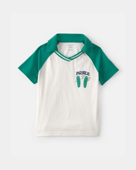 toddler boy pickleball polo shirt - green/ivory
