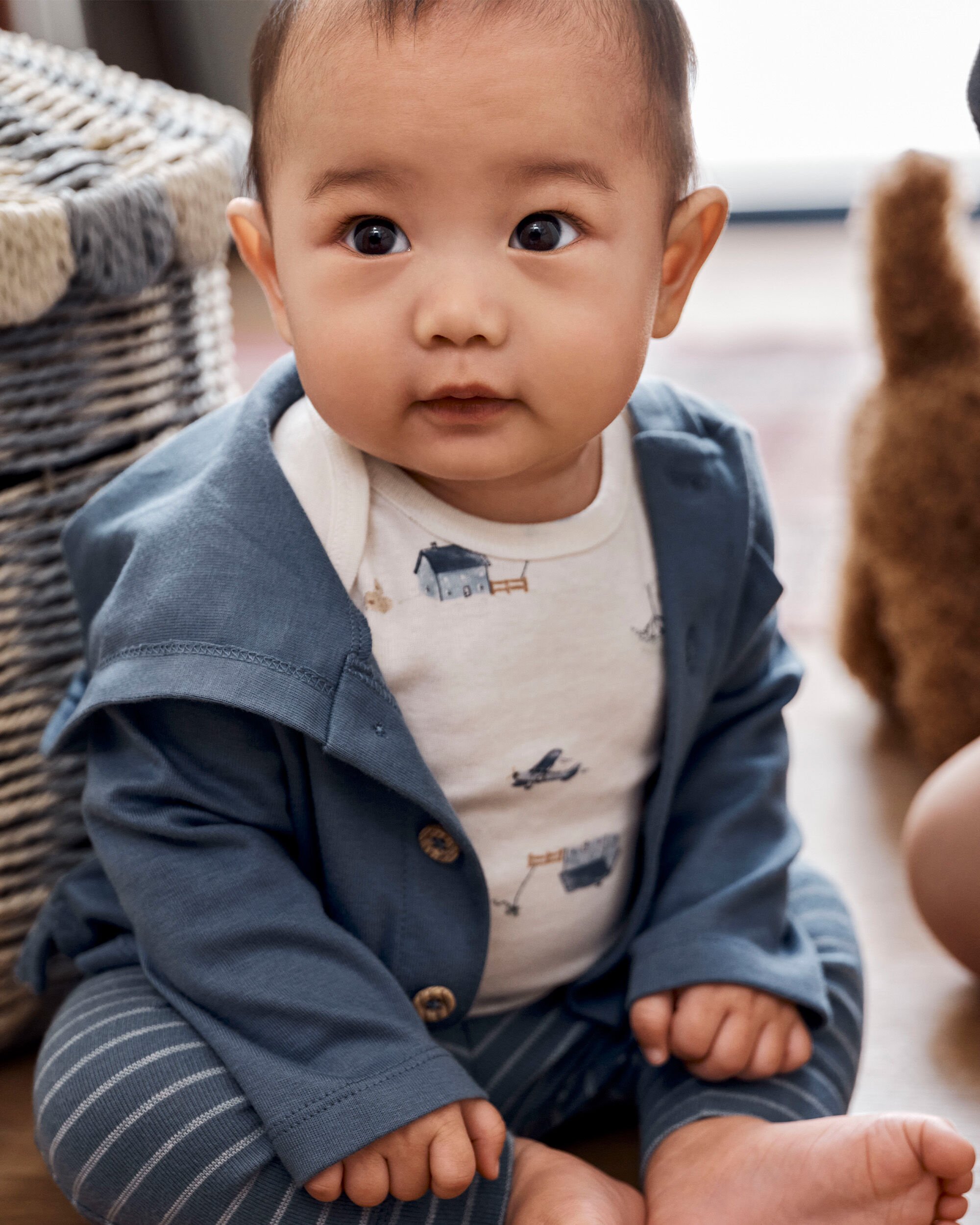 Baby Barn Print 3-Piece Cardigan Set - Navy/White