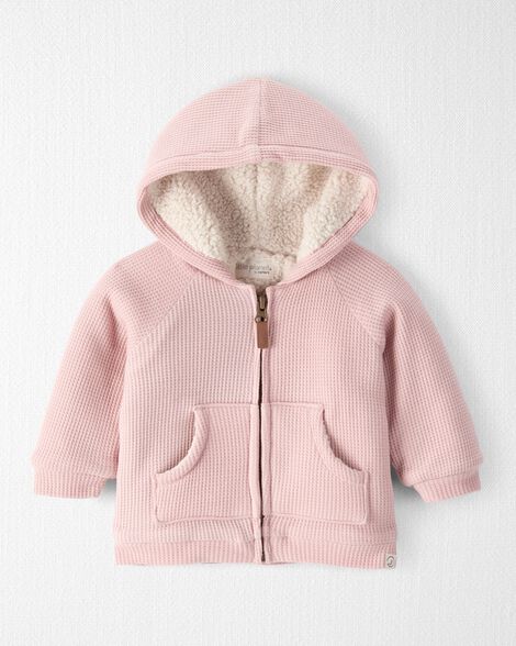 Baby Girl Sherpa Waffle Knit Hooded Jacket Made with Organic Cotton
