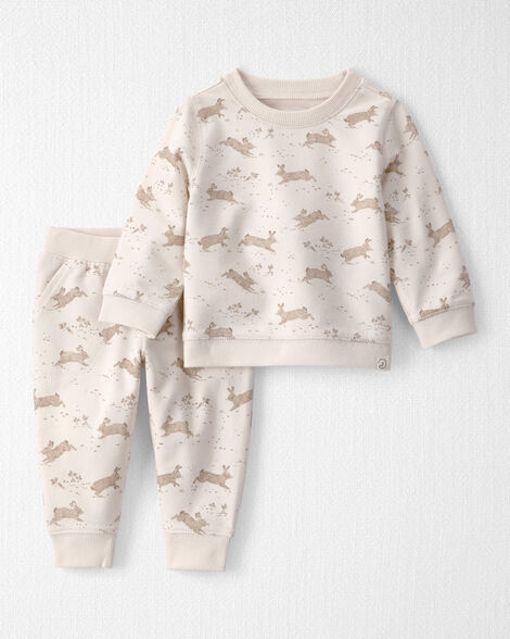 Baby 2-Piece Organic Cotton Pullover & Pant Set in Jumping Bunny Print