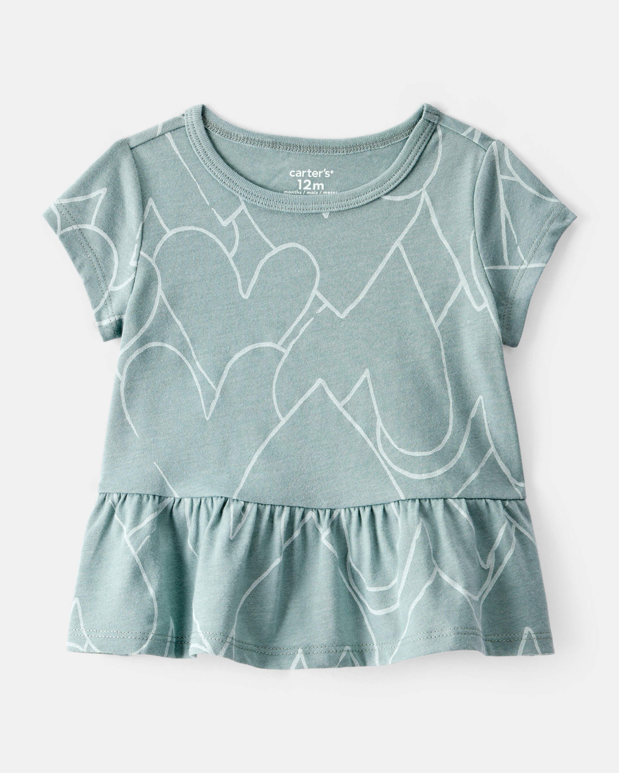 Baby Girl Heart Print Short-Sleeve Peplum Top - Green