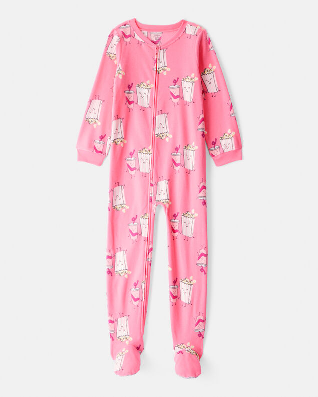 Product image 1 of Girls Movie Print Fleece Long-Sleeve Zip-Up 1-Piece Pajamas - Pink