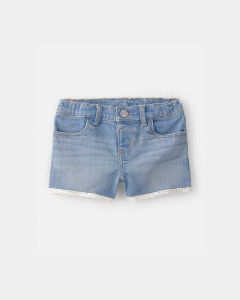 Toddler Girl Eyelet Trim Denim Shorts - Light Wash