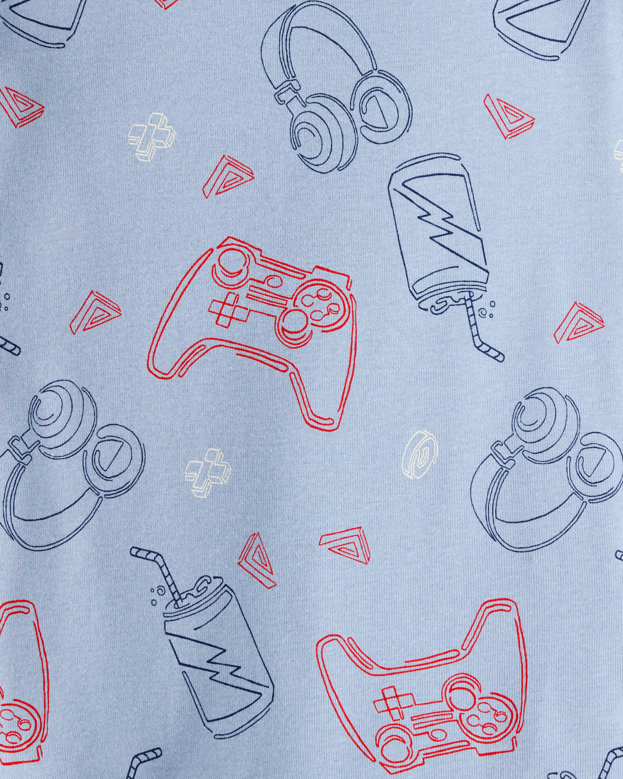 Boys Gaming Print 100% Cotton Long-Sleeve 4-Piece Pajamas - Blue