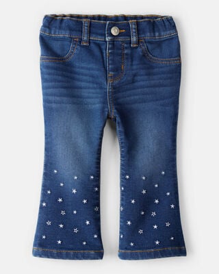 Baby Girl Denim Wide-Leg Cuff Jeans - Blue
