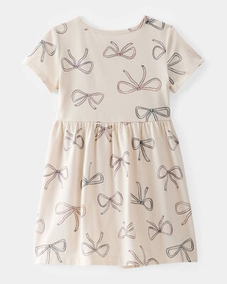 Product image 2 of Toddler Girl Bow Print Short-Sleeve Knit Dress - Ivory