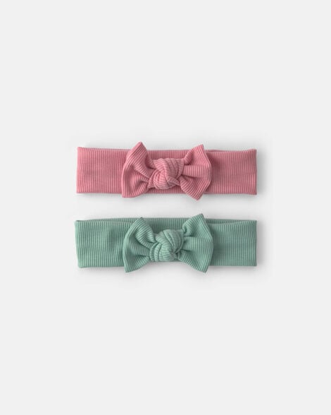 baby girl 2-pack bow headwraps - green/pink
