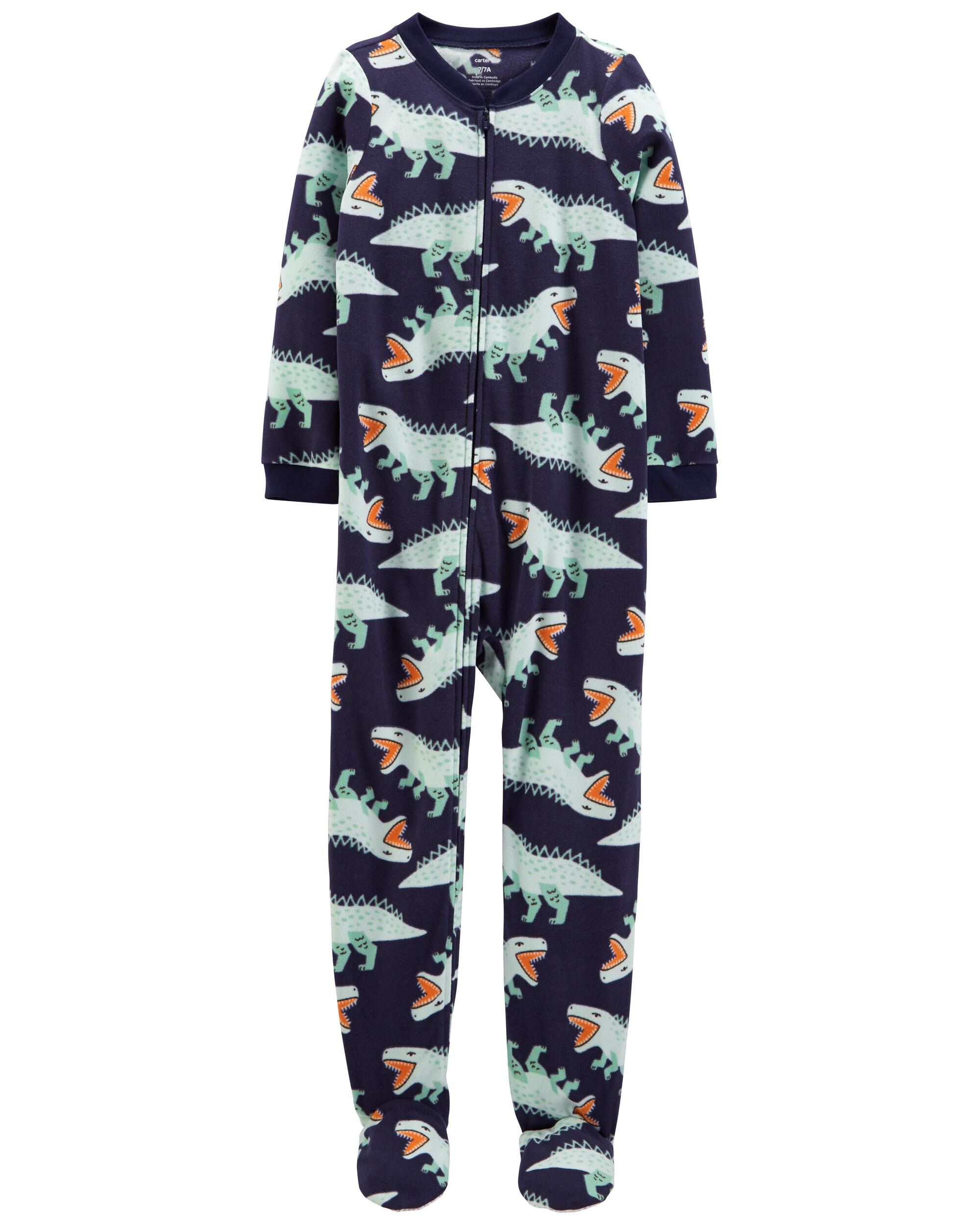 1-Piece Dinosaur Fleece Footie PJs