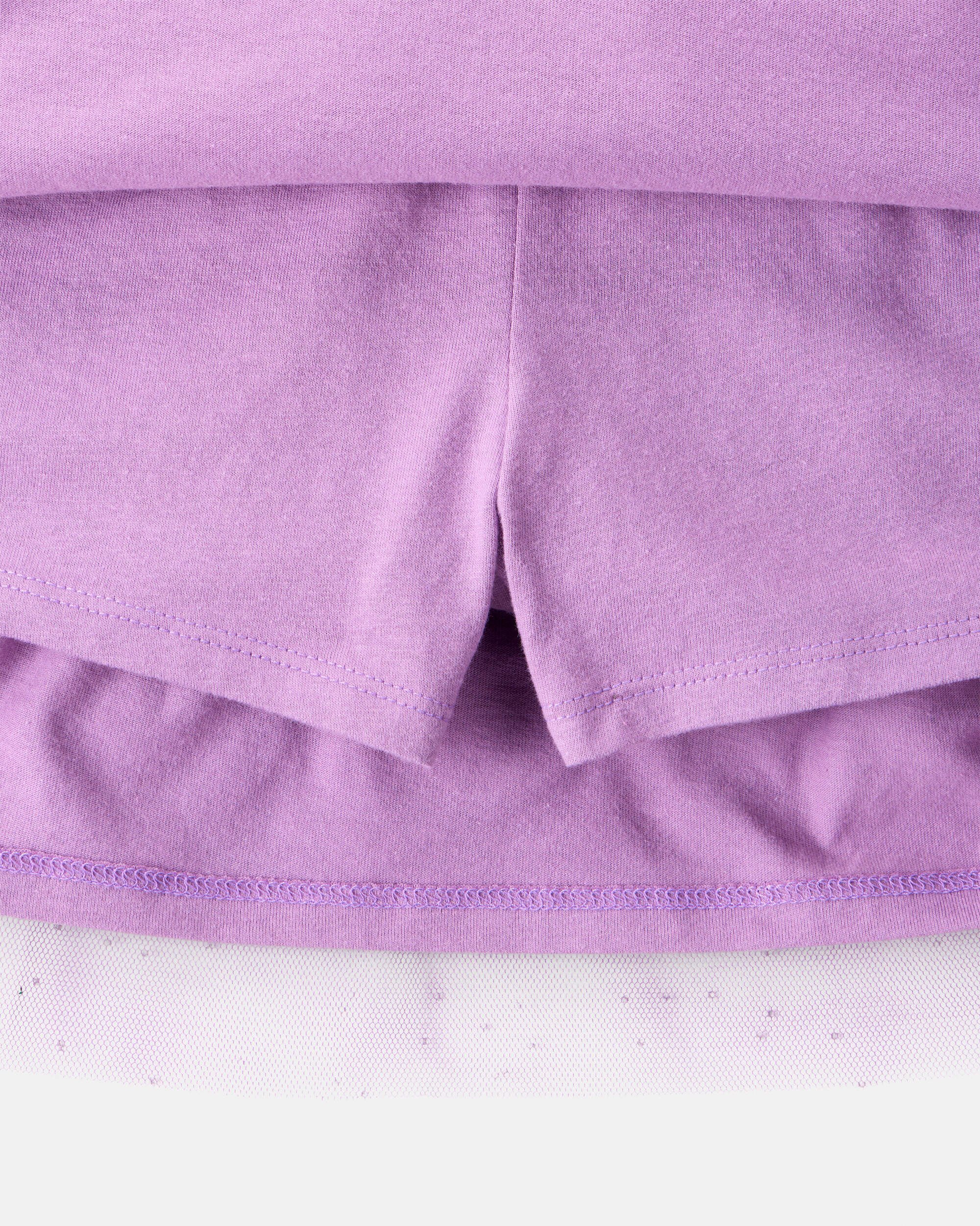 Kid 2-Piece Glitter Cat Tee & Tulle Tutu Skort Set - Black/Purple