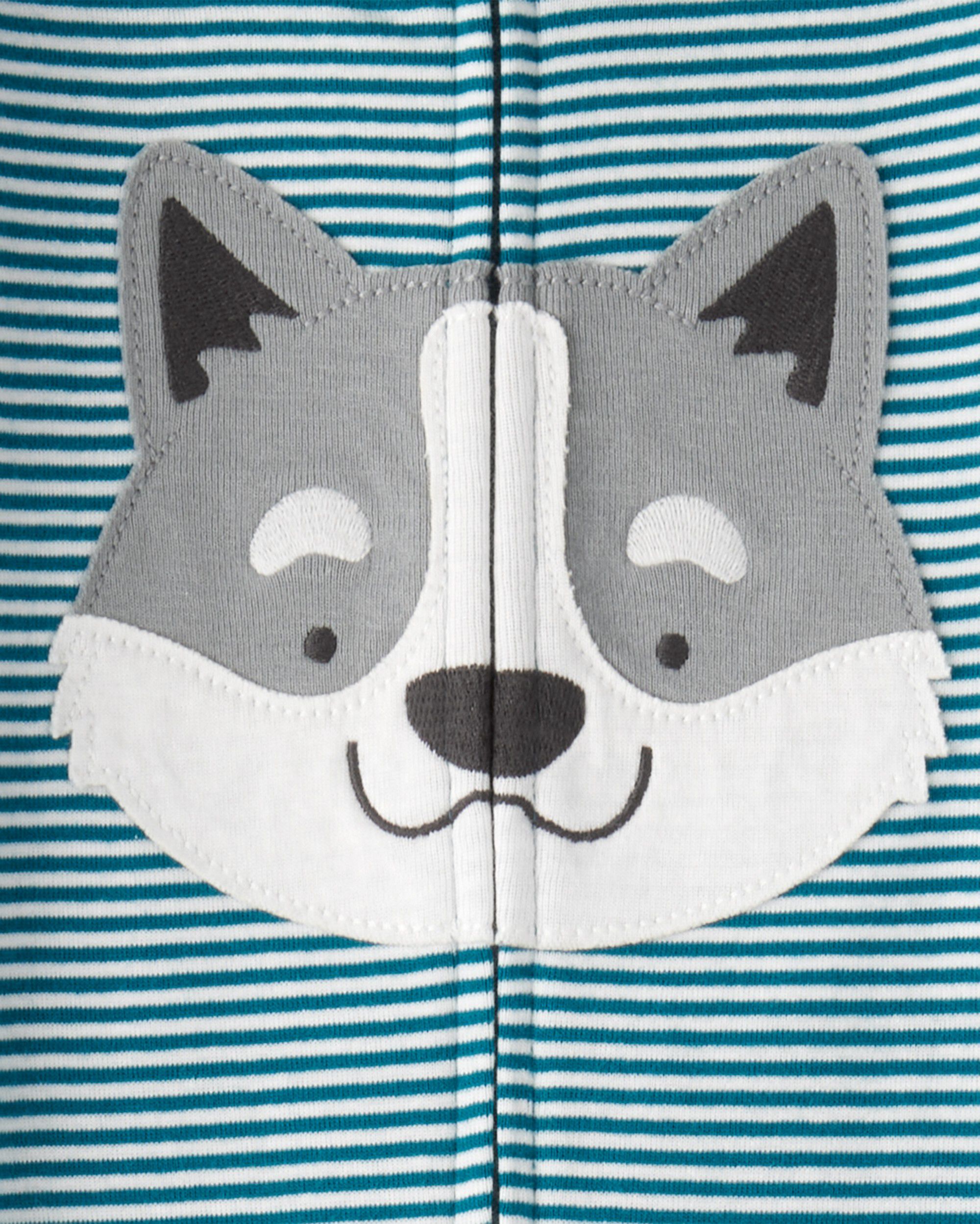 Toddler Boy Dog Striped 100% Cotton Snug Fit Footie 1-Piece Pajamas - Blue