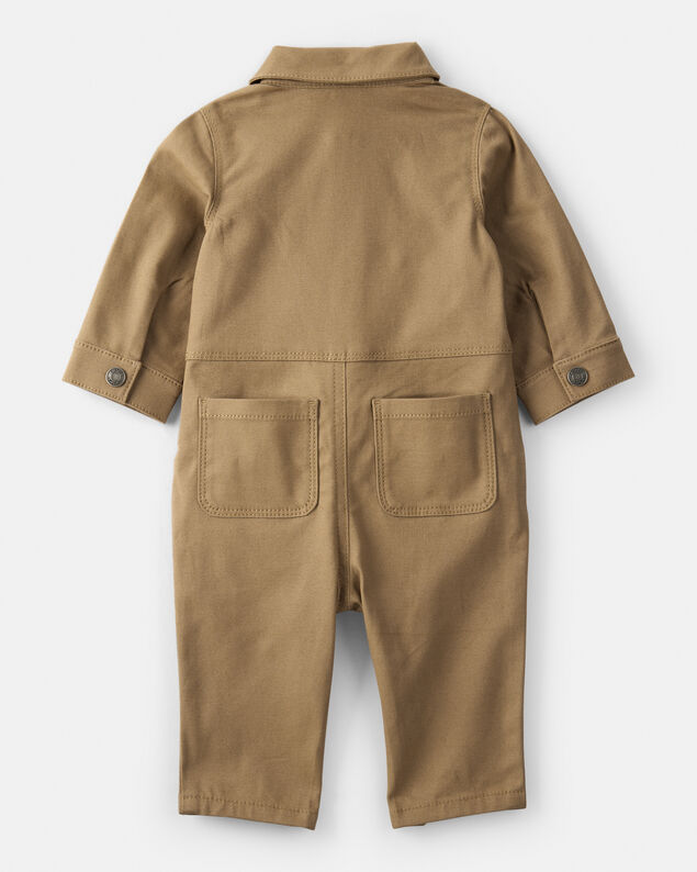 Product image 2 of Baby Boy Canvas Long-Sleeve Jumpsuit - Brown