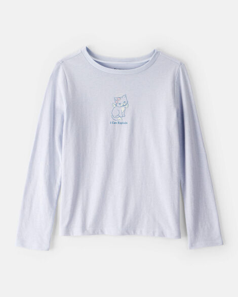 Girls Cat Long-Sleeve Graphic Tee - Blue