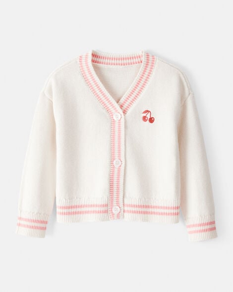  Product image 1 of Toddler Girl Cherry Cotton Long-Sleeve Sweater - White