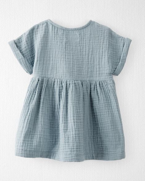Toddler Organic Cotton Gauze Dress in Blue
