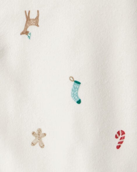Toddler Mini Christmas Fleece Long-Sleeve Loose Fit 2-Piece Pajamas - White