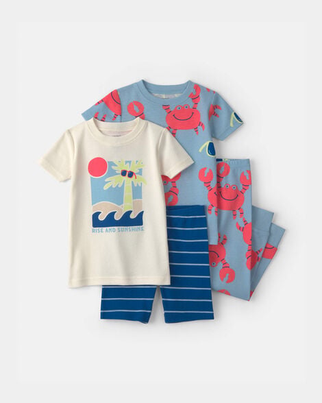 toddler boy sunshine beach 100% cotton 4-piece pajama set
