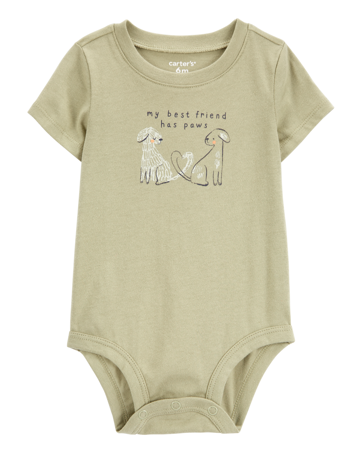 Baby Dog Best Friend Short-Sleeve Bodysuit - Olive