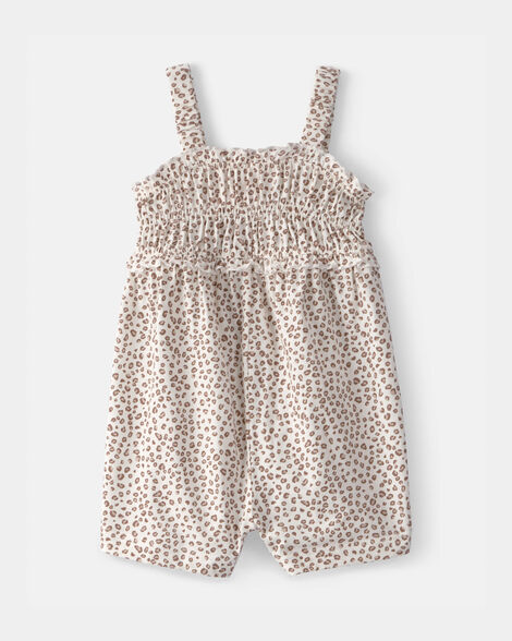 baby girl cheetah sleeveless romper - brown/ivory