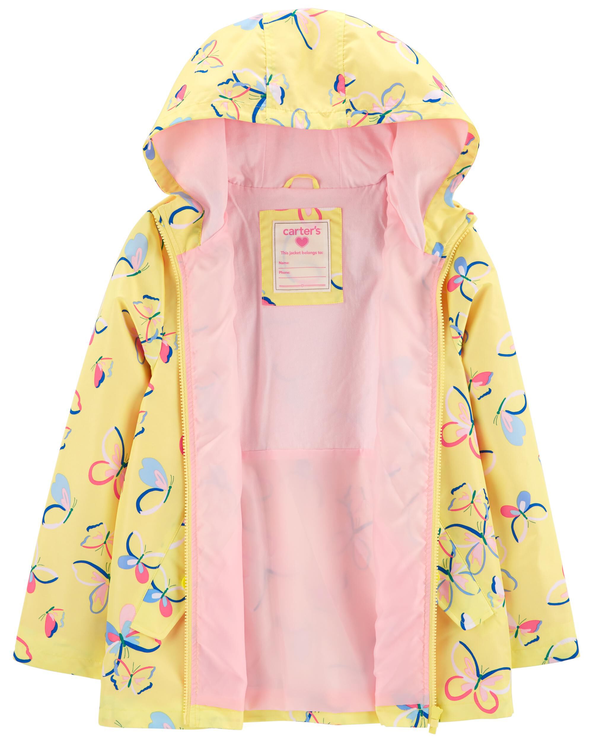 New Carter's Girls Yellow Raincoat Jacket NWT 14 year Flowers Bloom Up Pocket 