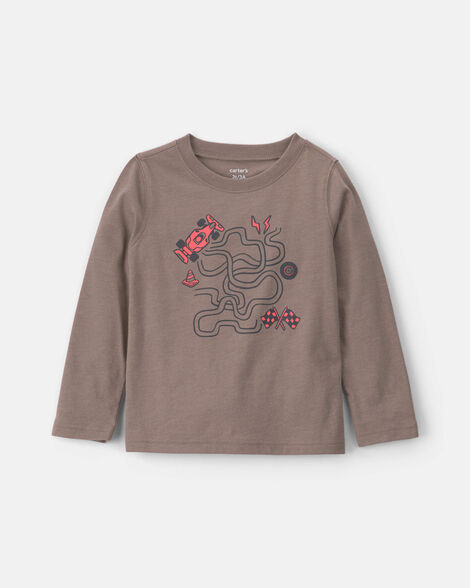 toddler boy race car long-sleeve graphic tee - grey