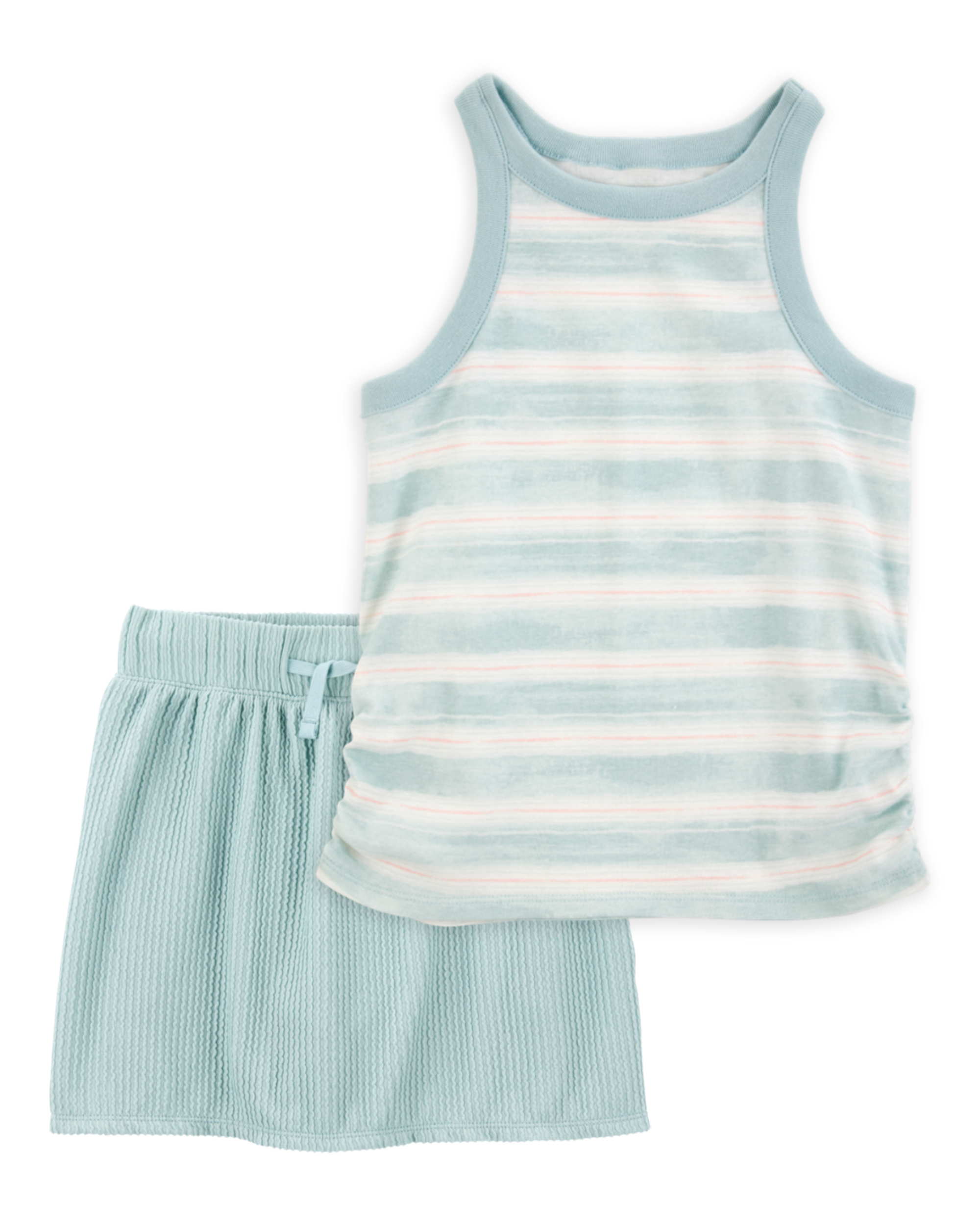 Kid 2-Piece Ribbed Tank Top & Textured Drawstring Skort Set