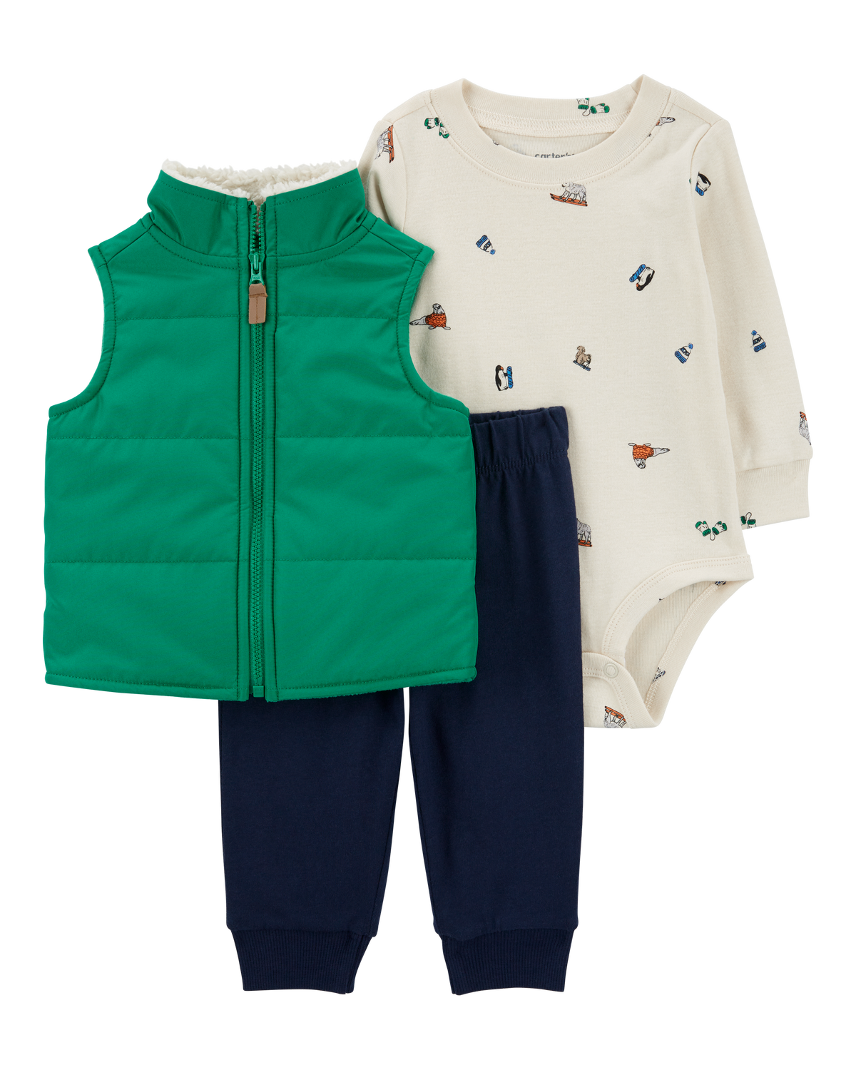 新品‼️the campamento Teddy Vest ベスト 3y the campamento】GREEN AND ECRU TEDDY VEST | lana