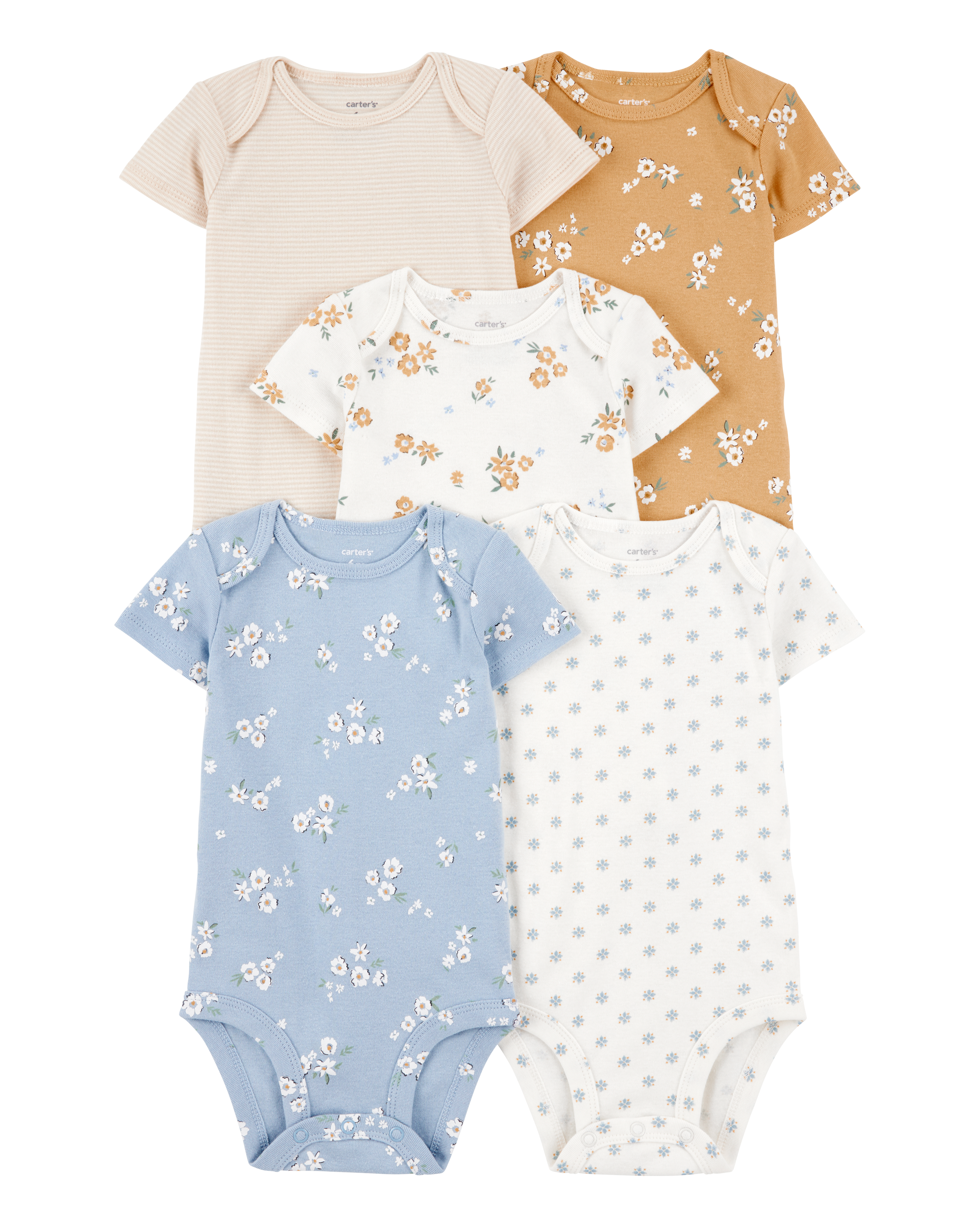Baby 5-Pack Floral Short-Sleeve Cotton Bodysuits