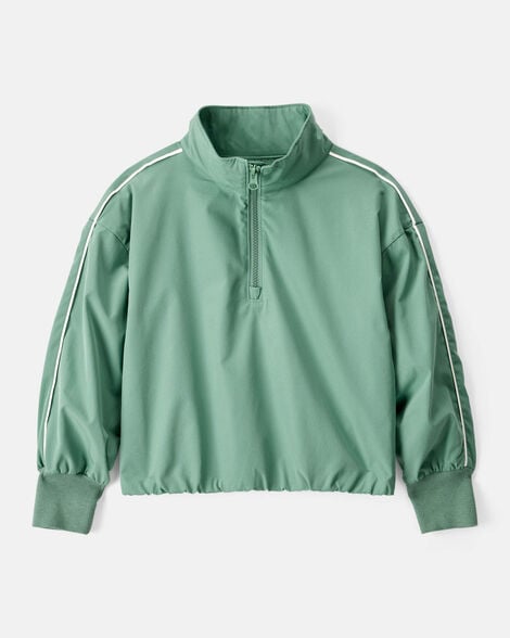 girls long-sleeve quarter-zip windbreaker - green