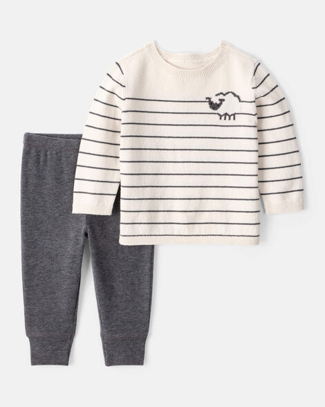 baby boy sheep long-sleeve tee & pant set - white/grey