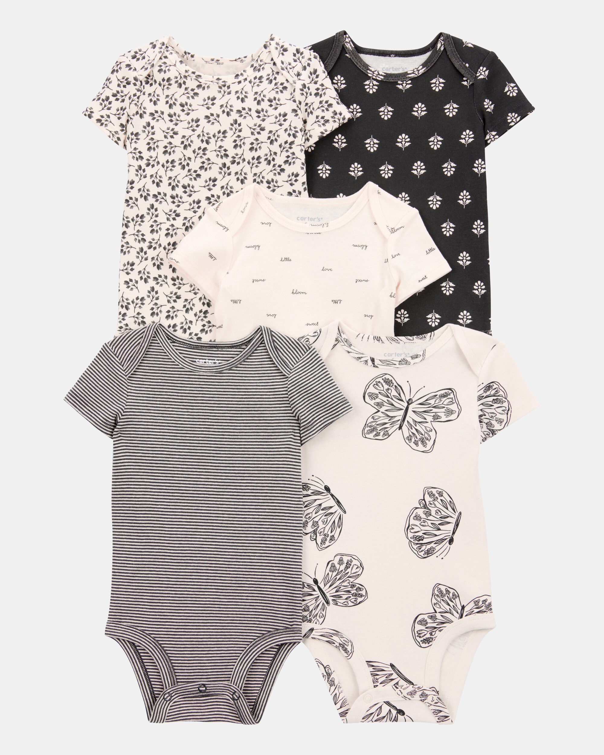 Carters baby girl 5-pack striped butterfly short-sleeve cotton bodysuits 12M BlackWhite 18$