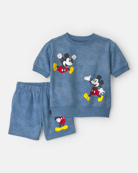 toddler 2-piece disney© mickey mouse french terry top & short set - blue
