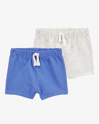 Product image 1 of Baby 2-Pack Pull-On Slub Jersey Shorts - Blue/Grey