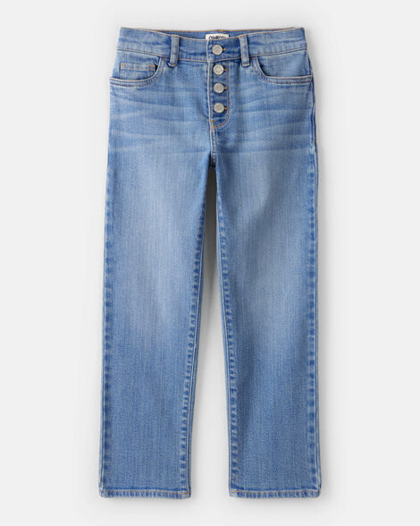 Girls Button-Front Straight Leg Jeans - Blue