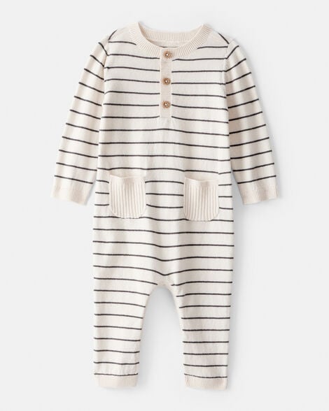 baby boy striped cotton long-sleeve jumpsuit