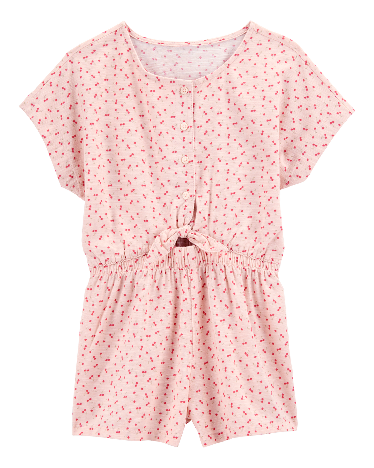 再再販！ Kid Tie Romper Look-Alike Linen Cherry Button-Front ロンパース・カバーオール