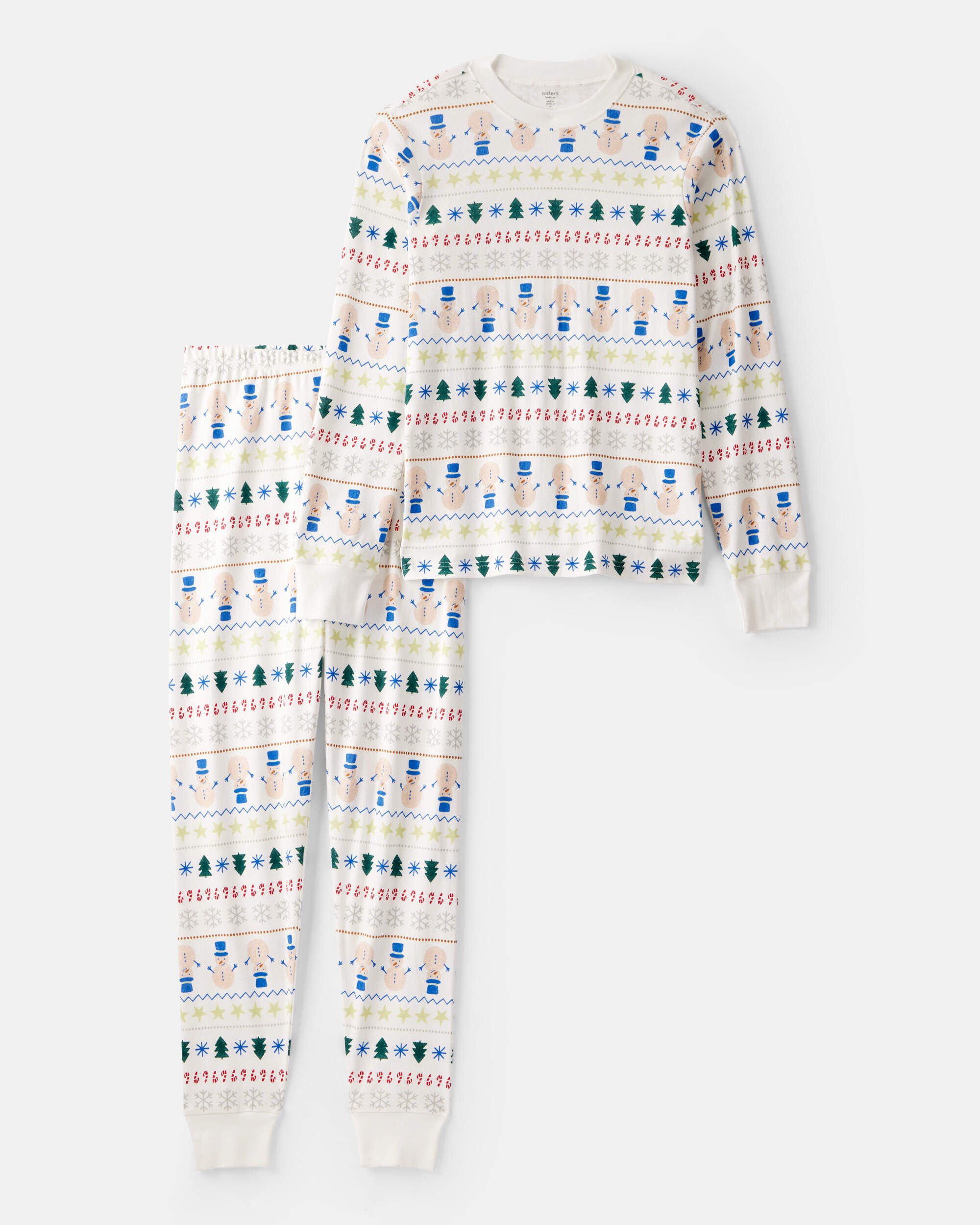 Adult Snowman Fair Isle 100% Cotton Long-Sleeve Snug Fit - White