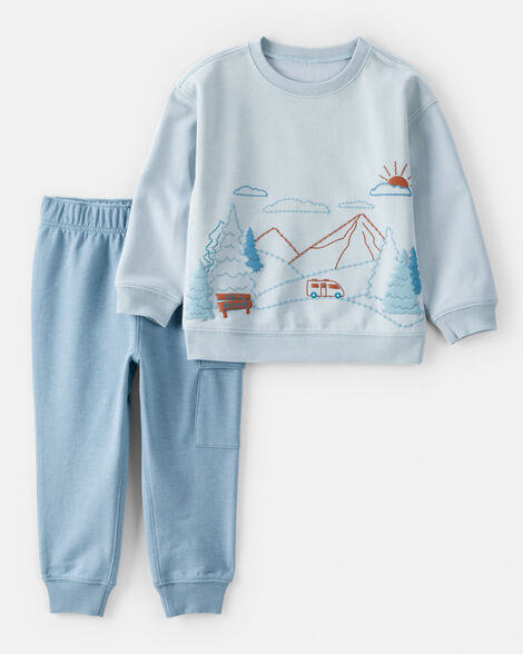 toddler boy 2-piece daydream fleece mountain pullover & pant set - blue