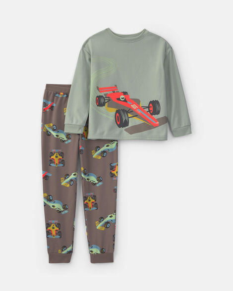 boys 2-piece race car fleece loose fit pajama set - grey/green