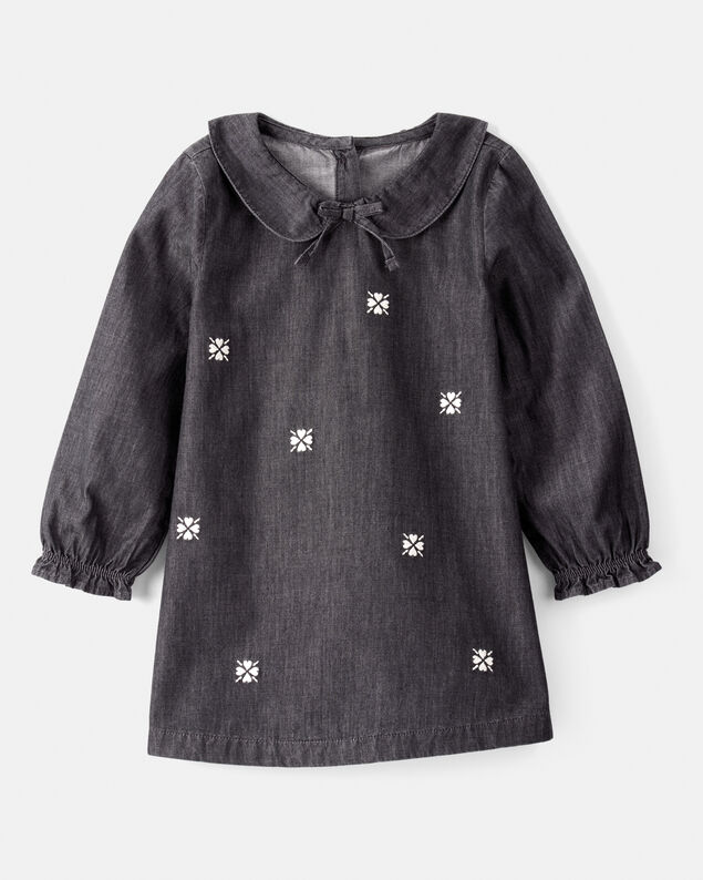 Product image 1 of Toddler Girl Floral Motif Chambray Long-Sleeve Dress - Grey