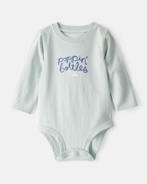 baby cotton long-sleeve graphic bodysuit - blue
