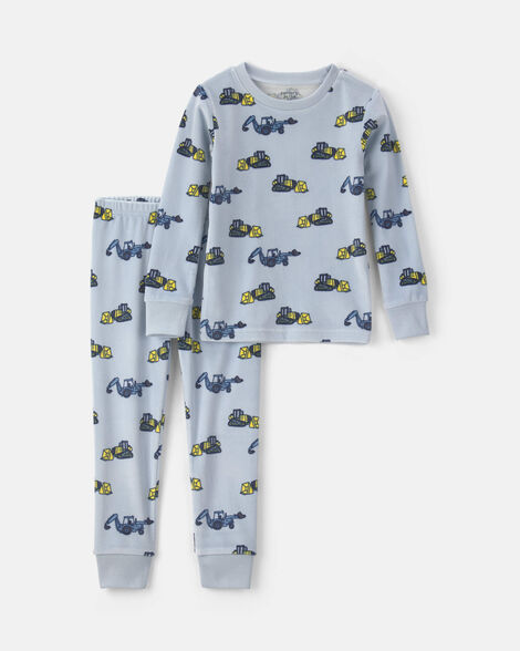toddler boy 2-piece construction dreamplush snug fit pajama set - blue