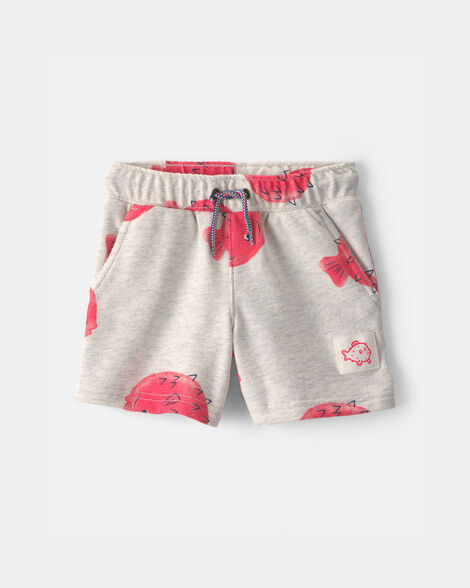 toddler boy pufferfish french terry shorts - grey/red