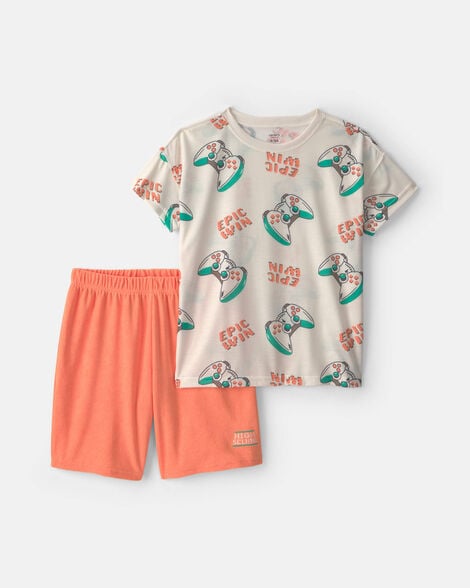 Image of Boys 2-Piece Gaming Short-Sleeve Pajama Set - Ivory/Orange