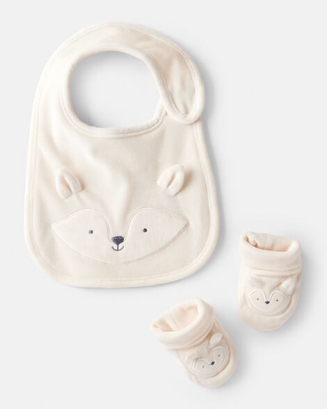 baby fox bib & booties gift set - cream