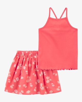 Product image 1 of Kid 2-Piece Ribbed Tank & Floral Skort Set - Orange