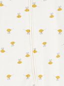 Cream - Baby Bee Print 2-Way Zip Cotton Sleep & Play Pajamas - Cream, Selected