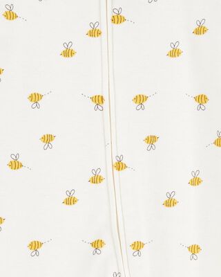 Product image 2 of Baby Bee Print 2-Way Zip Cotton Sleep & Play Pajamas - Cream